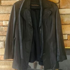 Marc New York Black Leather Coat with belt